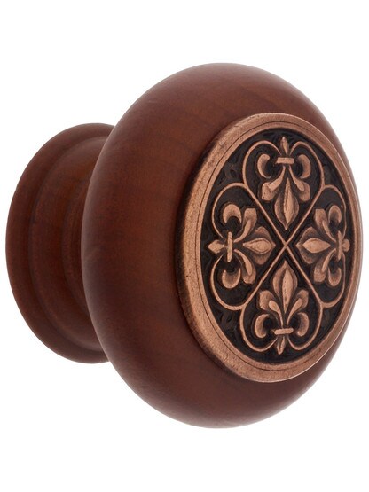 1 1/2 inch Diameter Fleur Dis Lis Knob in Cherry/Antique Copper.